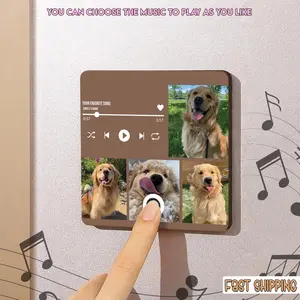 Pet Cat Beloved Animal Custom Musical Fridge Magnets Personalized Plaque with Photo Melodic Tune Magnetic Backing Christmas Decorative Ornament Gift Box