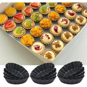 3 Inch Mini Quiche Pans 12 Pack Round Egg Tart Molds with Removable Bottom Small Tart Pans w/Non-Stick Coating Rugged Carbon Steel for Tartlets Shells Desert Making Christmas Festival Party