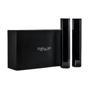 JUAN & JAN Black Glam Champagne Glasses with Beautiful Gift Box Set of 2 Modern Hand Blown Crystal Flute Pair 237ml Stemless Cocktail Sparkling Wine Drinking Mimosa Glasses for Easter, Birthday, Wedding, Party