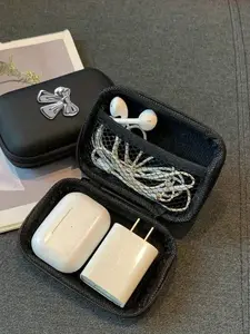 Portable Mini Storage Bag with Y2K Silver Bow Decor, Waterproof Eva Hard Shell Camera Case, Shockproof Box for Digital Cameras and Accessories