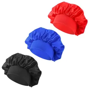 3 Pcs Satin Kid Bonnets Curly Hair Wrap Girl Silk Sleeping Hat Boy Elastic Wide Band Bonnet Sleep Cap for Natural Long Short Hair Overnight