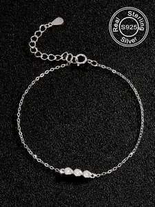 S925 Sterling Silver Adjustable Artificial Zircon Decor Bracelet, Fashionable Jewelry for Women & Girls, Trendy All-match & Exquisite Jewelry for Birthday Gift