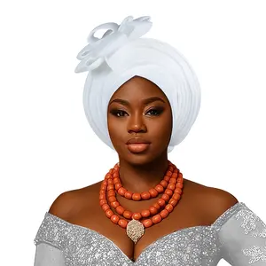 Muslim Nigerian Heavy-Duty Pullover Hat - Crisscross Floral & Watermelon Print Layered Design, Lightweight 100% Polyester Non-Stretch Ethnic Headpiece for Weddings, Parties, Daily Wear