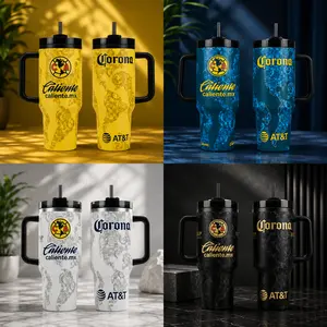 Mexico Soccer Fan 40oz Tumbler With Handle, Yellow Blue Black White Team Color Travel Mug Collection, Insulated Stainless Steel Cup Gift Bundle