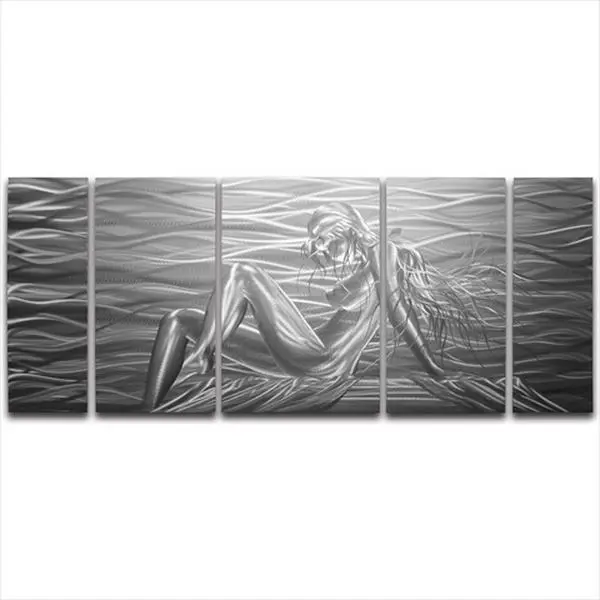 Metal Artscape MA10008 Frameless Aluminium 5-Panel Float Artwork, 55x24 in. Handmade "Beauty By The Sea" Metal Wall Decor