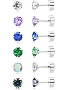 Titanium Stud Earrings for Men Women, Flat Back Stud Earrings with Cubic Zirconia, Hypoallergenic and Suitable for Sensitive Ears, Stud Earrings Jewelry