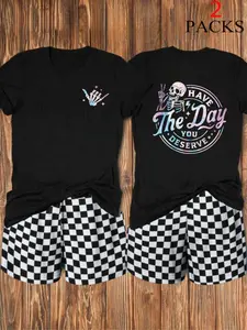 Women's Casual Loose-Fit Matching T-Shirt Set, Comfortable Summer, Stylish Plaid Shorts & Top Combo, Perfect for Daily Wear, Womenswear