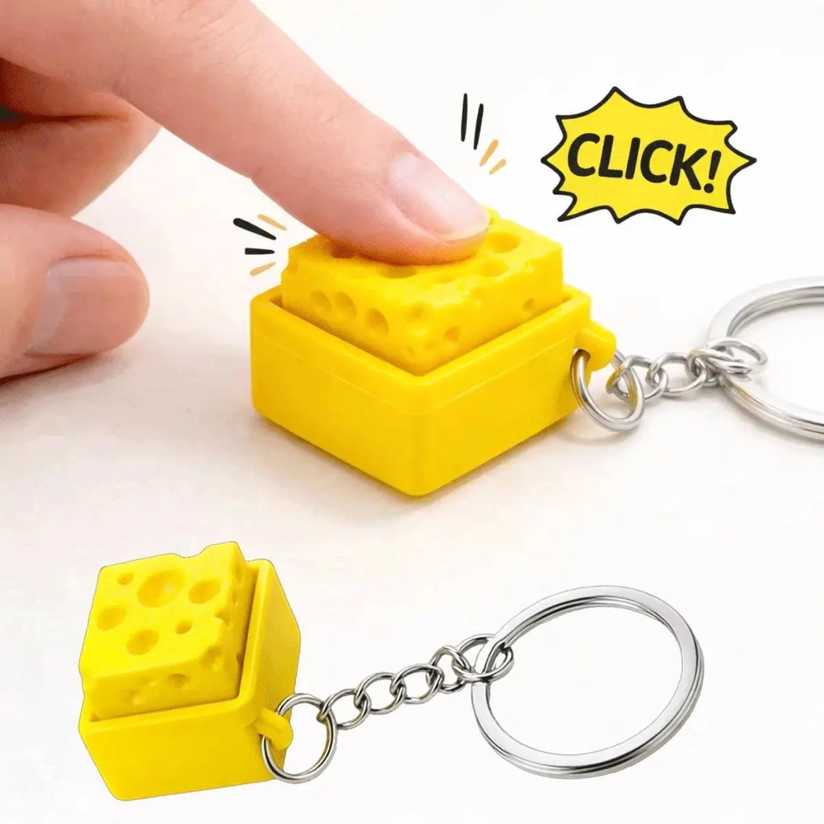 Mini Cheese Keyboard Keycap Keychain, Fidget Clicker Button Pendant Finger Toy, Keyboard Fidget Stress Relief Toy, Stimming Tool, Keyboard Fidget Stress Relief Toys, Stimming Tool Stress Relief Toys