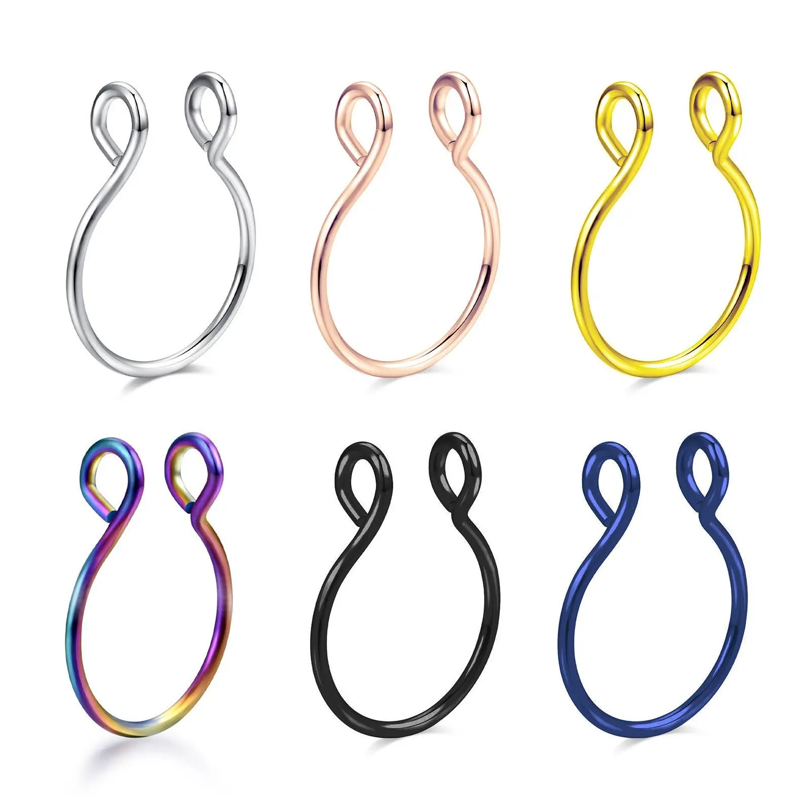 5Pcs/Set Faux Septum Nose Ring Clip-on  Handmade  8mm-10mm Sizes