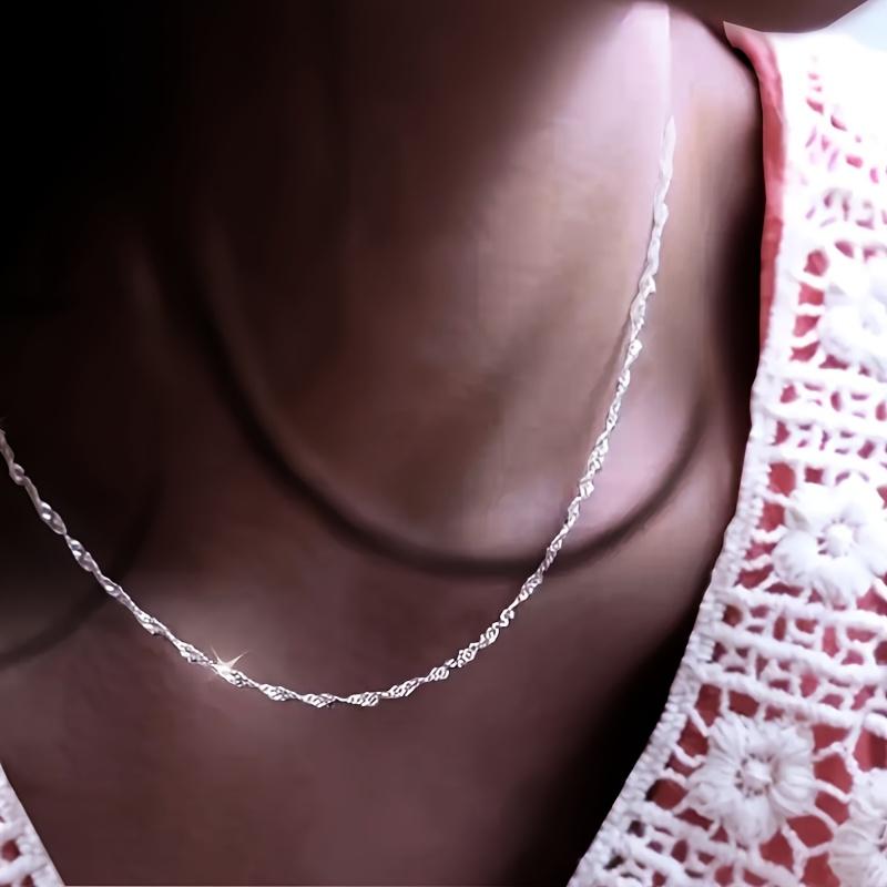 S925 Sterling Silver Simple Water Ripple Chain Necklace Casual Decoration Gift For Women