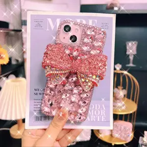 Luxury Bling Diamond Ribbon Smartphone Casing - Sparkly Rhinestone Protective Cellphone Accessory for Women, Full Glitter Shockproof Protection Cover for 17 Pro Max, 16, 15, 14 Plus