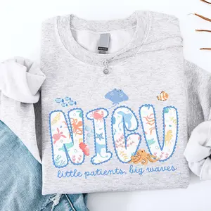 NICU Nurse Sweatshirt, NICU Ocean Animal Crewneck, Little Patients Big Waves Sweater, Gift For Her