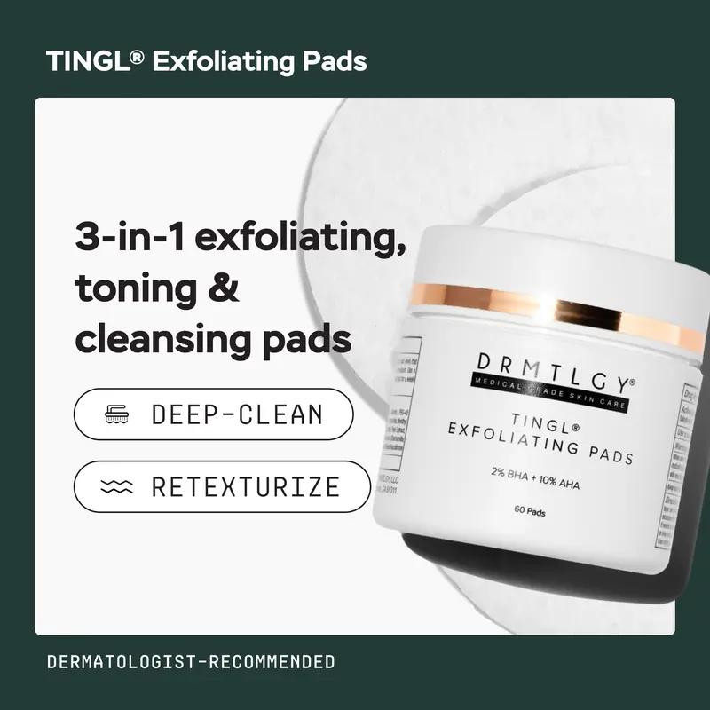 DRMTLGY TINGL Exfoliating Pads (60 ct) with Salicylic, Glycolic, and Lactic Acid