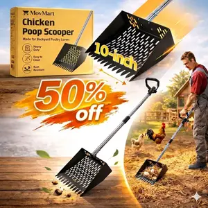 MovMart Chicken Poop Litter Scooper & Rake - Heavy-Duty Stainless Steel Sifting Shovel, 10" Wide Head, 78" Adjustable Handle, Backyard Tools for Chicken Coop Waste Cleaning, Easy Cleanup