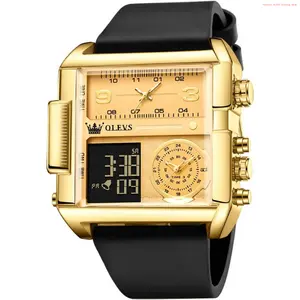 TRAIL RECKONING Fashion Brand OLEVS Men's Sport Watch Large Face Digital & Analog Quartz Wrist Watch with LED Square Multi-Time Zone Waterproof Stopwatch