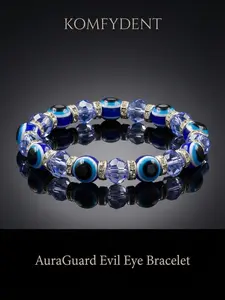 Blue Agate Evil Eye Bracelet, Handmade Natural Stone Jewelry, Unisex Stress Relief Accessory, Perfect Holiday Gift, Healing Crystal, Protective Bracelet, Evil Eye Protection, Daily Wear