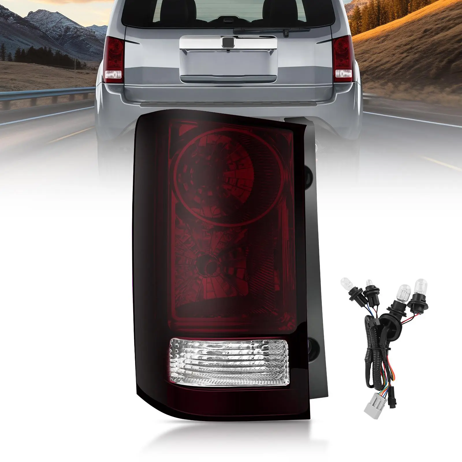 Nilight Smoked Red Polycarbonate Luminous 1 Driver Side Taillight Assembly - OE Style, with Bulbs, Corrosion Resistant, Fade-Proof, Durable, Dustproof, Boosts Night Visibility, Compatible with 2009-2015 Honda Pilot Automotive Car Light Accessory, Dot & Sa