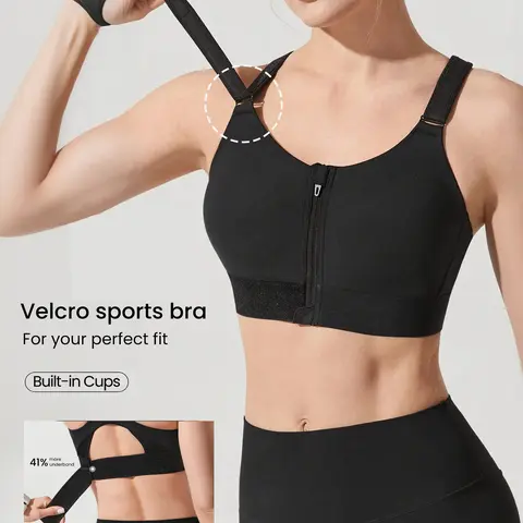 GLOWMODE Make An Impact Quick Dry Foam Cup Mesh Zipper Front Sports Bra High Impact Running Jogging Workout Gym Training Active