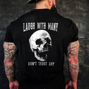 Laugh With Many Don't Trust Any Skull Print Men's T-Shirt, Top Menswear Cotton Tee Shirt, Unisex Fashion, Soft Fabric, ShortSleeve, Regular Fit, Casual Streetwear