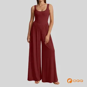 OQQ Women’s Sleeveless Wide Leg Jumpsuit – Sleeveless Scoop Neck Rompers, Chic And Flowy For Casual, Vacation & Events