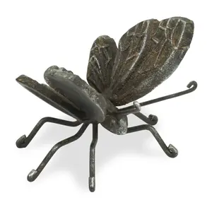 HomeRoots 483241 4 in. Rustic Black Cast Iron Textured Butterfly Sculpture