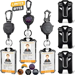 3 Pack Retractable Keychain, Heavy-Duty ID Holders with Retractable Badge Reels, Cool Badge Holder wtih 31.5” Steel Retractable Cord and  badge reel 1