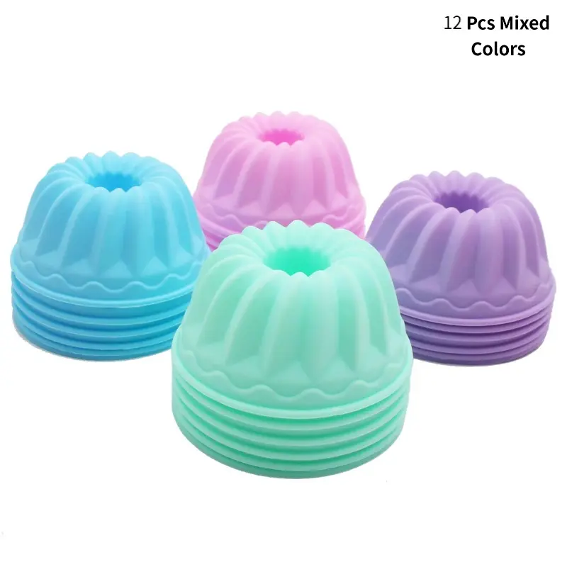 12 Pack Silicone Flexible Baking Cups, Pumpkin Silicone Baking Cake Molds, Nonstick Cupcake Liners, Fancy Dessert Tray - Jelly and Muffin Cups, Jello Molds, Candy Molds Silicone