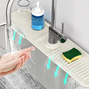 24'' Beige Silicone Faucet Mat for Kitchen Sink, 5°Slope Fast Self-draining Splash Guard, Draining Mat Keeps Kitchen Sink Area Tidy