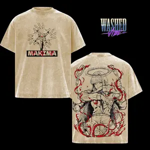 Limited Makima Chainsaw Man Tee – Vintage Washed Oversized Heavy Cotton T-Shirt, Anime Manga Streetwear Top, Unisex Retro Graphic Tee for Fans, Movie Inspired Cosplay Style