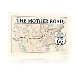 8"x12" Retro Route 66 Mteal Sign | "The Mother Road" Aluminum Wall Art for Garage & Man Cave