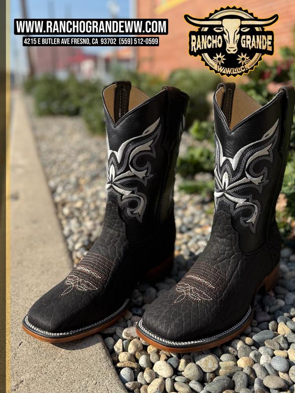 Genuine Bull Neck Leather Square Toe  Boots Black color / Botas de Cuello de Toro color Negra