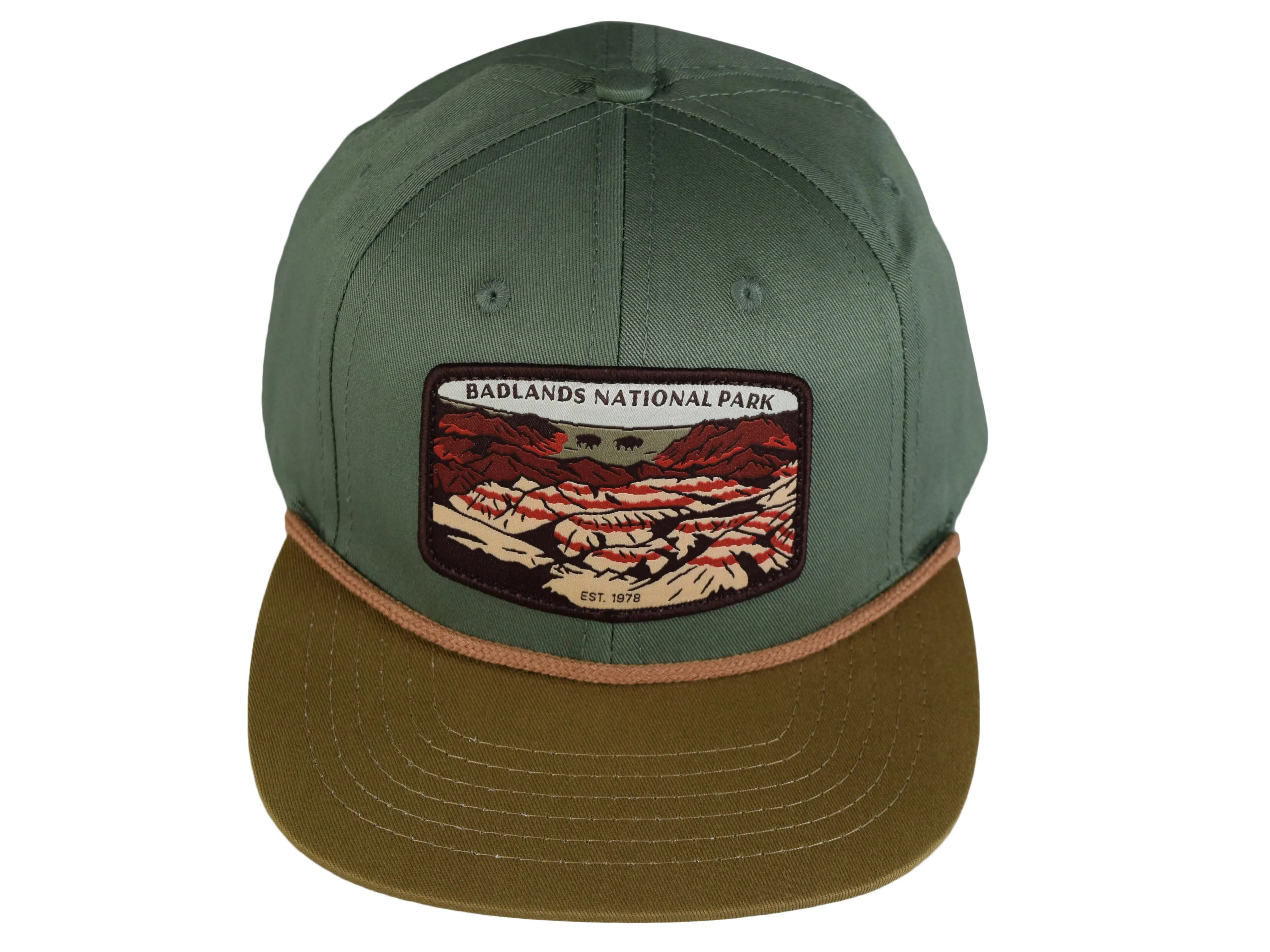 Sendero Provisions Co. Badlands Trucker Snapback Hat - Adjustable Western Art Cap with National Park Graphic, Dark Green/Brown, Stylish Adjustable Caps