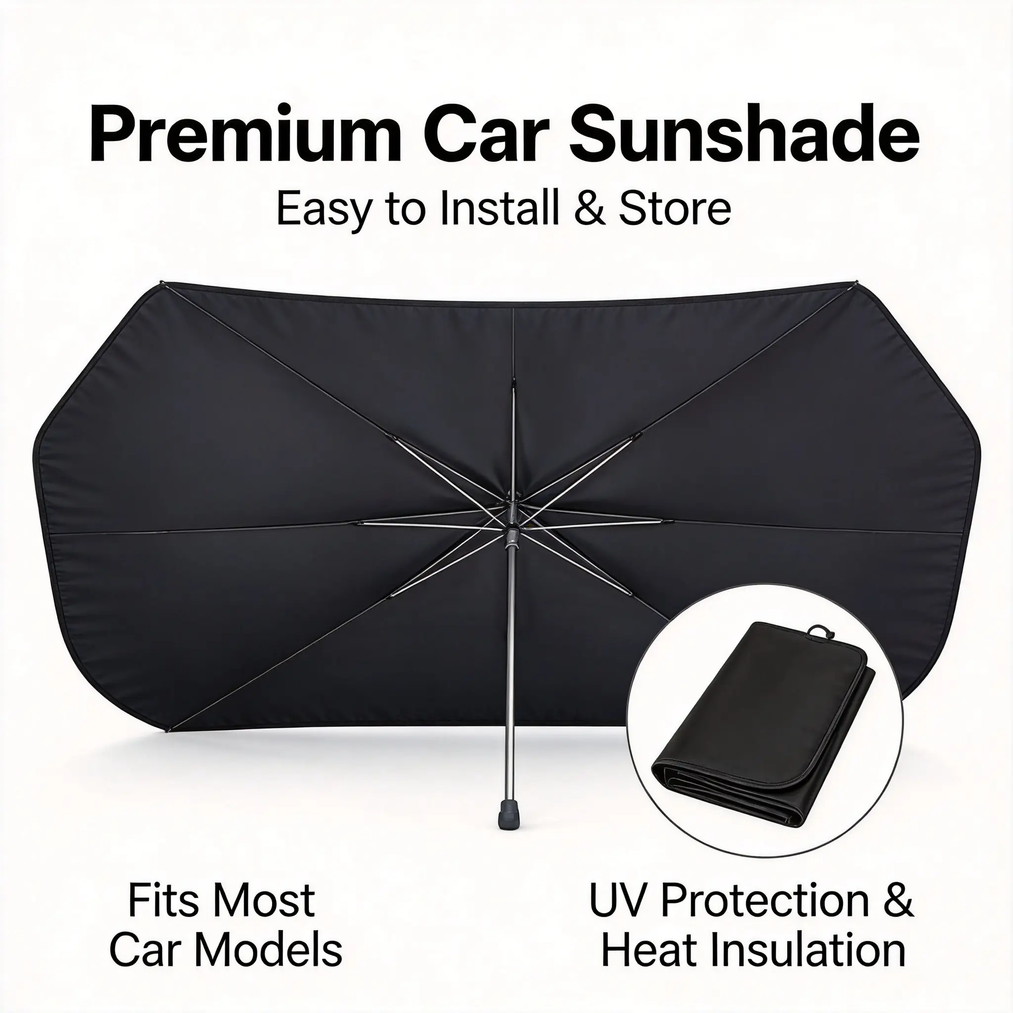 Car Windshield Sunshade Umbrella, Compact Fold Retractable Visor, Reflective Cloth UV Protection, Heat Blocking Quick Install Cover, Universal for Most Cars, Summer Auto Exterior Daily Portable Accessory #GLOBAL PICKS, Umbrella Shape
