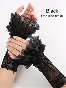 Women's Two-Layer Lace Trim Fake Sleeves, Lolita Style Arm Covers, Halloween Fingerless Gloves, Role Play Accessories, Washable Reusable