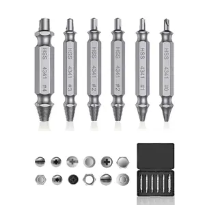 6 Pcs Damaged Screw Extractor Set, Professional Grade Stripped Screw & Broken Bolt Remover Kit with Case, Hardened Steel Easy-Out for Rusted Stuck Stripped Screws, Fits Drill & Hand Tools for DIY Automotive Plumbing Repair