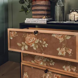 Vintage American Rose Wallpaper, Bedroom Furniture Renovation Sticker, Self-Adhesive Door Mural, 44cm X 300cm (17.3in X 118in)