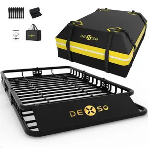 Garvee 64" x 39" Universal Roof Rack Basket, 200 Lbs Capacity Rooftop Cargo Carrier Basket With 21 Cubic Feet (52" x 39" x 18") Waterproof Luggage Bag, for Suvs, Trucks, Vehiclesor Suvs, Trucks, Vehicles