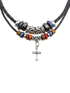 Unisex Boho Style Drawstring Layered Beaded Necklace, Trendy Chic Vintage Retro Necklace, Gorgeous Jewelry As Birthday Gift for Girlfriend & Boyfriend, Cross Charm Necklace