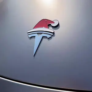 Tesla Christmas Hat Front Car Emblem Sticker | Tesla Model 3 or model Y