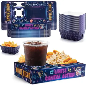 48 count Neon Glow Party Supplies Movie Night Paper Snack Trays Glow Party Decorations Movie Night Party  Birthday Party Favors Family Movie Popcorn&Drink&Candy Box