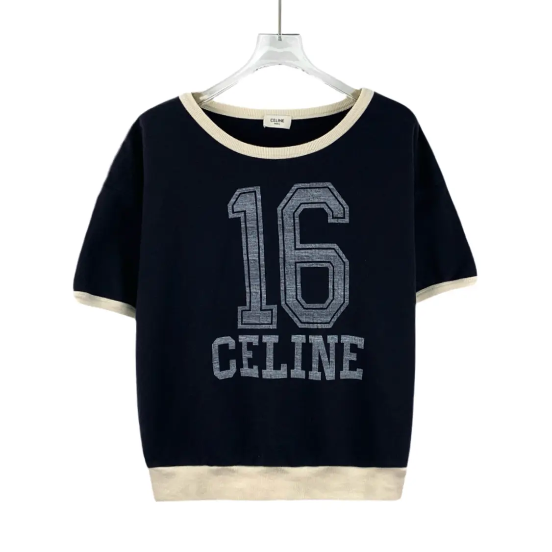 RDLT— Celine Dark Blue Logo Print Cotton T-Shirt Size L