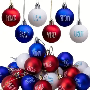 24 Pcs 4th of July Tree Ornaments - 1.57" Memorial Day Letter Balls - Red White Blue Patriotic Hanging Balls for Independence Day Veterans Day Holiday Party Decoration