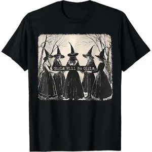 New[100% Cotton] [100% Cotton Printing] Girl Will Be Girl Witch Halloween T-Shirt Golf Gift T-Shirt For Men And Women