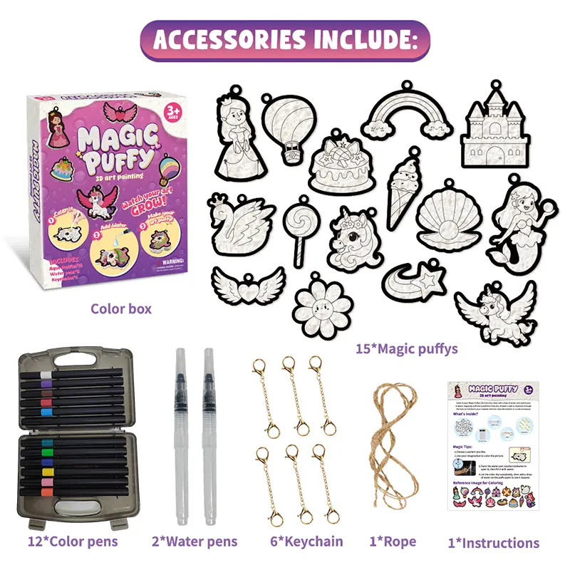 15Pcs 3D Aqua Art Painting Kits, Magic Puffy Princess & Unicorn DIY Painting Supplies for Kids,diy art keychain decoration,ideal Toys gifts for christmas birthday party
