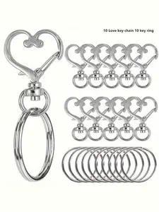 20pcs/set Heart-Shaped Rotating Hook Set with Key Rings（10 Keychains & 10 Key Rings）Colorful Metal Spring Hooks for DIY Crafts Jewelry Waist Belts Decorations