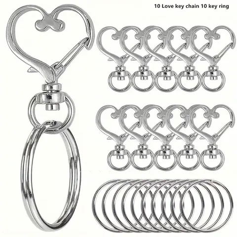20pcs/set Heart-Shaped Rotating Hook Set with Key Rings（10 Keychains & 10 Key Rings）Colorful Metal Spring Hooks for DIY Crafts Jewelry Making Accessories Waist Belts Decorations