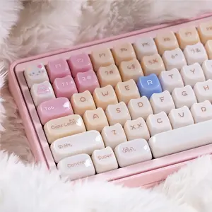 148 Keycaps Candy Cat Theme, Glossy PC Transparent, Mao Mechanical Keyboard Caps, Compatible with 68/75/87/98/102/104/108 Keyboards