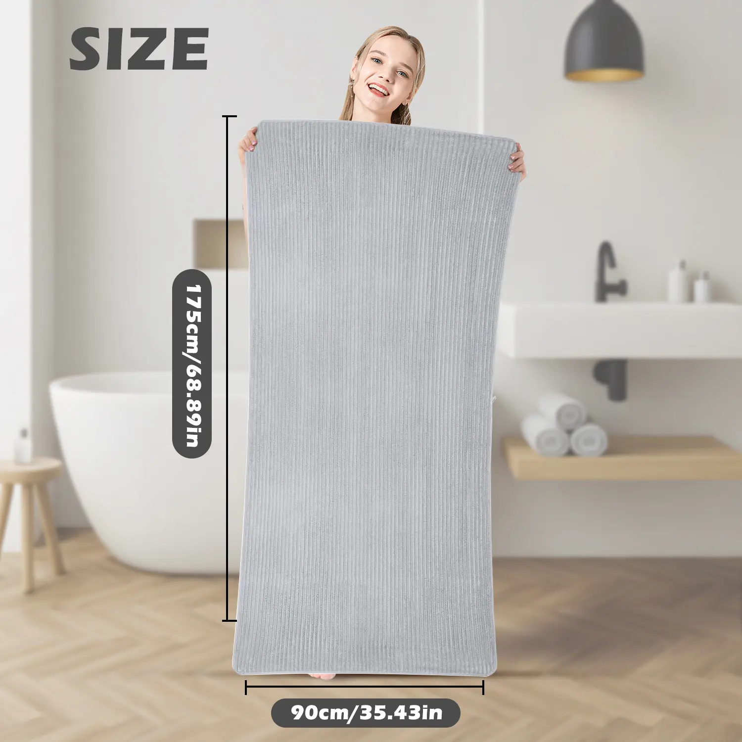 Extra Large Thick Coral Fleece Bath Towel - Super Absorbent, Quick Drying, Skin-Friendly, Lightweight, Machine-Washable, with Hanging Ring & Durable Edging, 68.89in*35.43in, for Bathroom Shower Daily Use