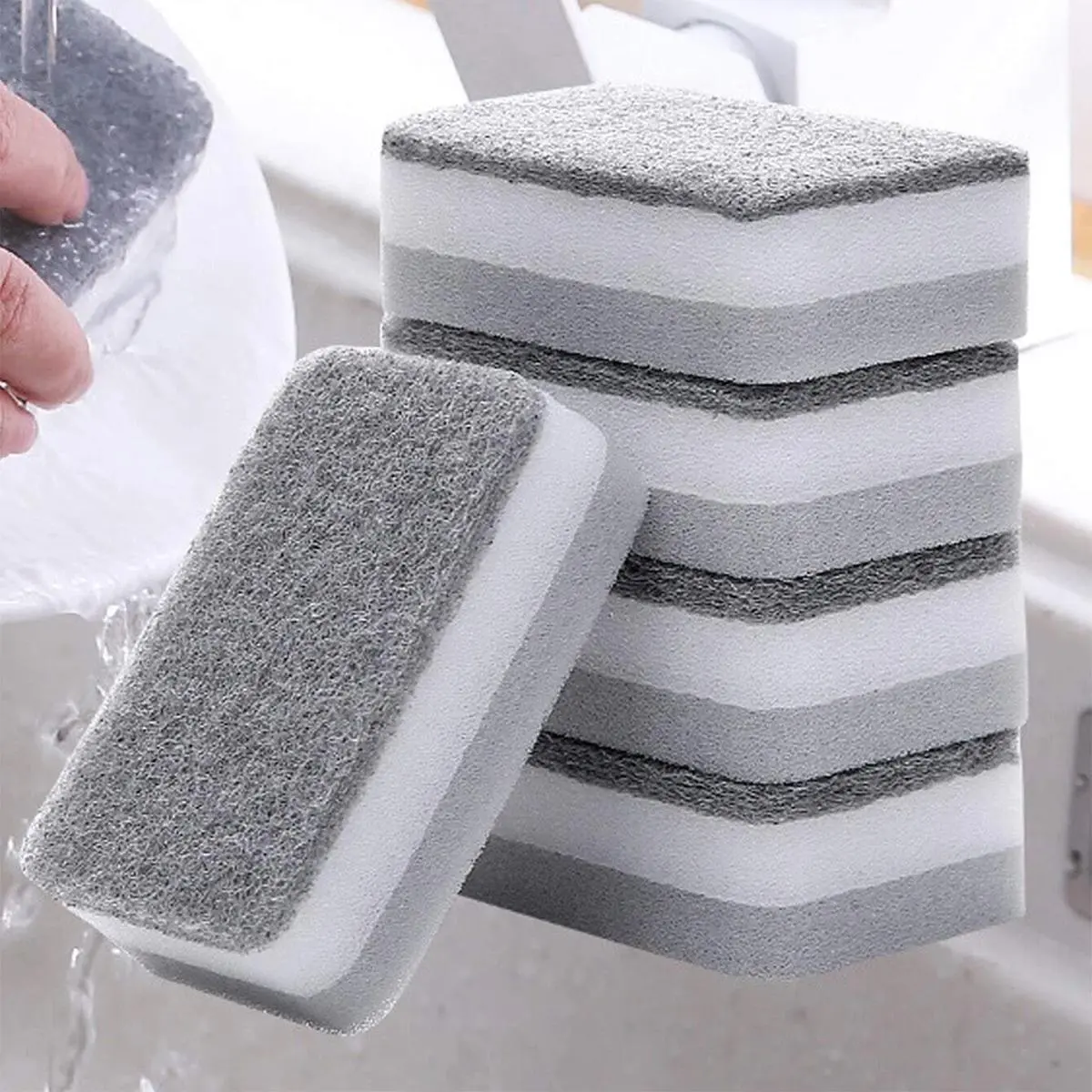 Kitchen Dish Cleaning Sponge, 5pcs Double Sided Absorbent Dishwashing Sponge, Scrubber Sponge, Dish Sponges, Sponges for Dishes, Dual Sided Sponge, Household Cleaning Tool for Kitchen