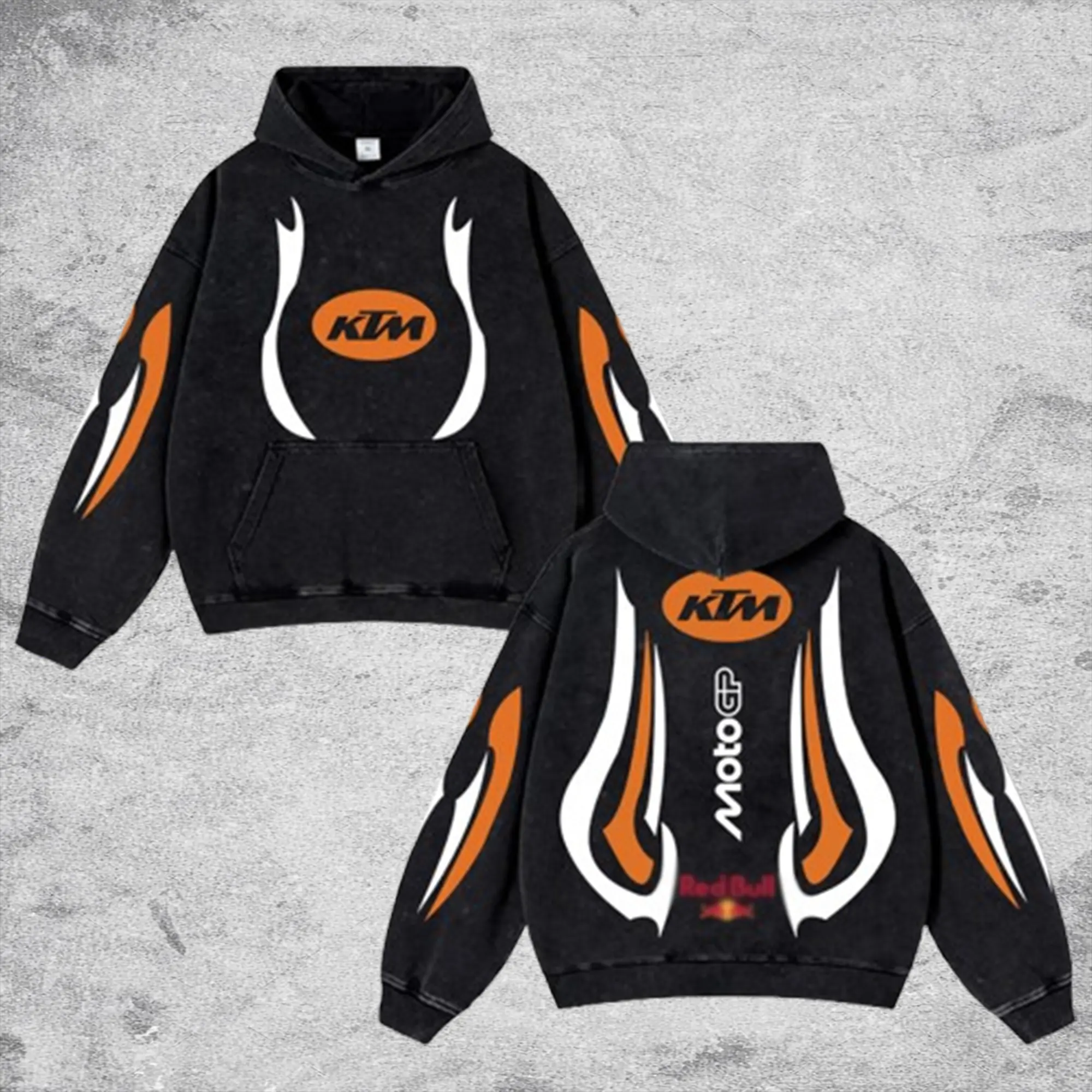 Thunder Red Bull KTM Sport Racing Retro Unisex Acid Washed Hoodie Hoodie Motor World Champion Enthusiast Apparel Streetwear Helmet Racing Team Super Motorsports Clothing Riders Motocross Off-Road Dirt Bike Fan Gear Cotton For Motor Fan